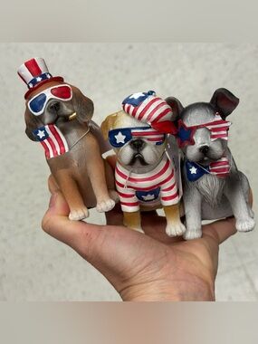 3 Patriotic dogs Figurine  - Red White Blue